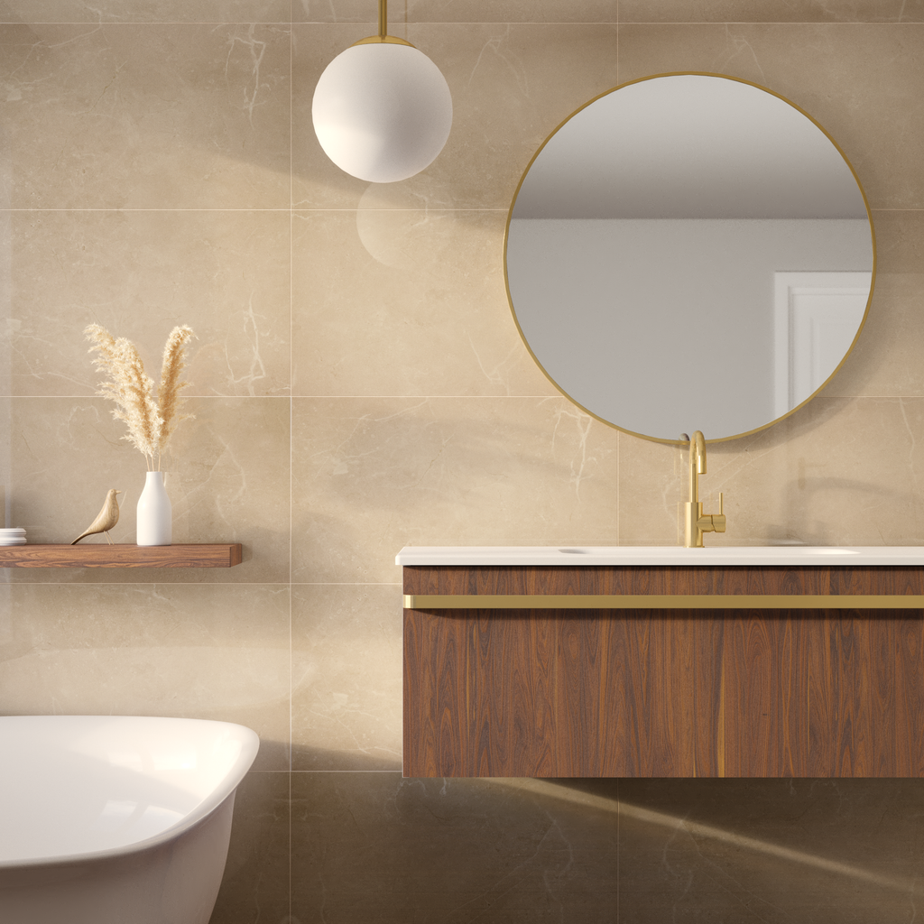 PRIVATE LABEL OUTLET B64 Shinny Beige Marble (brillant)  - 40 x 70 cm (Dumawall +)